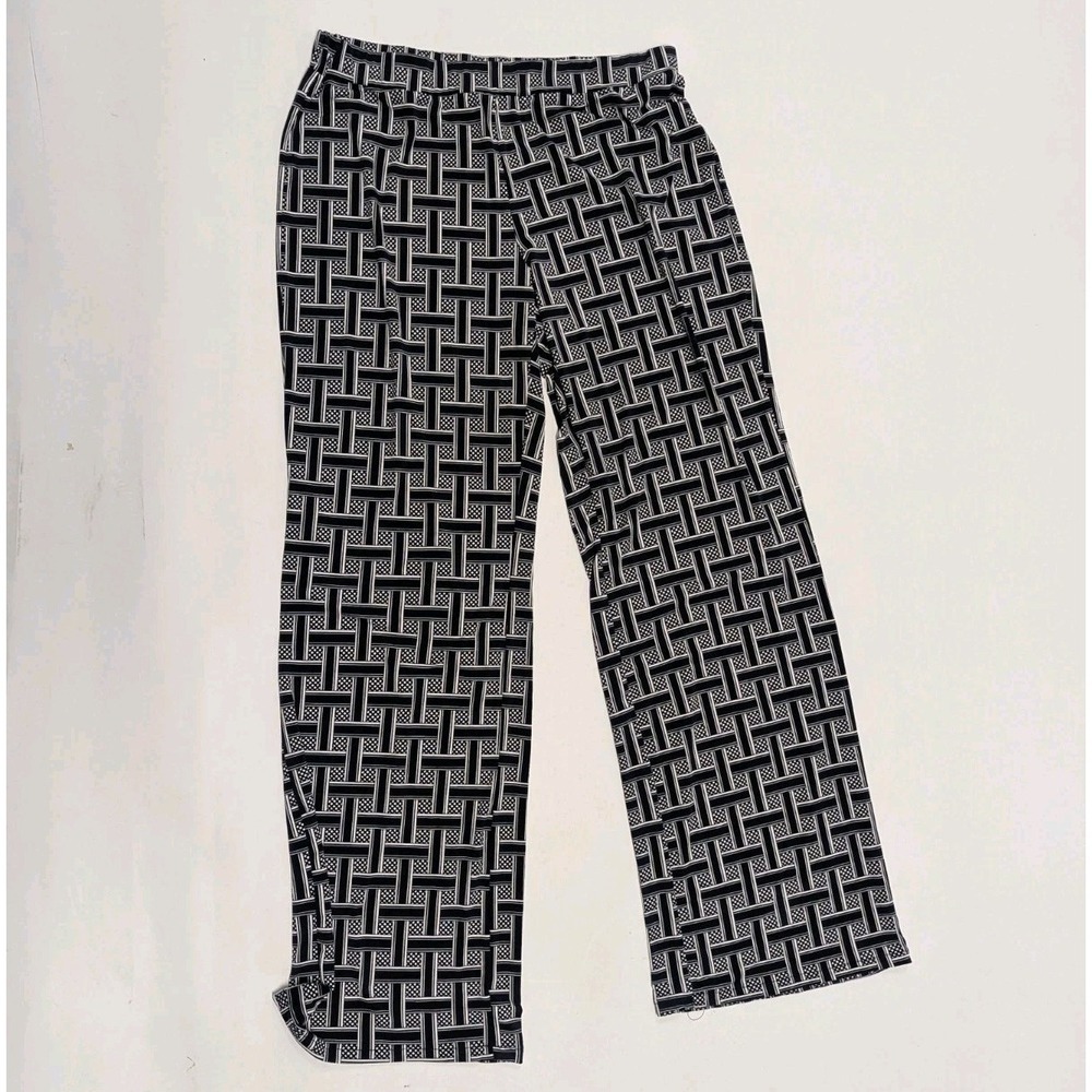 Y2K Quiet Luxury Geo Print Pull On Palazzo Pants Navy White Minimalist - Medium